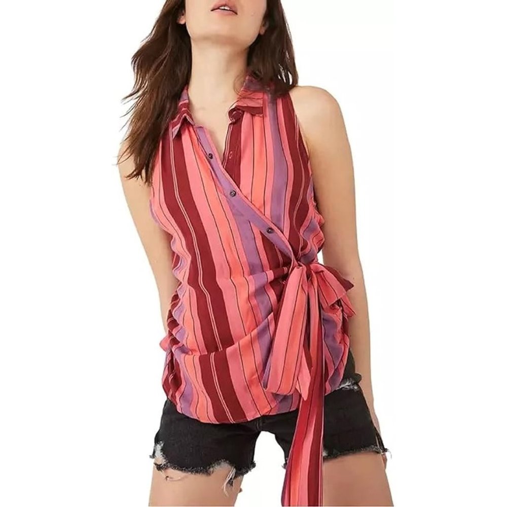 FREE PEOPLE Mackenzie Striped Wrap Sleeveless Top - NWT - Size Small - Picture 4 of 4